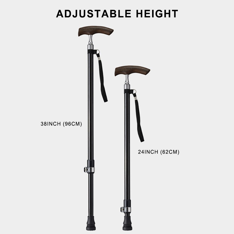 Adjustable Carbon Fiber Walking Cane with Ergonomic Wooden Handle