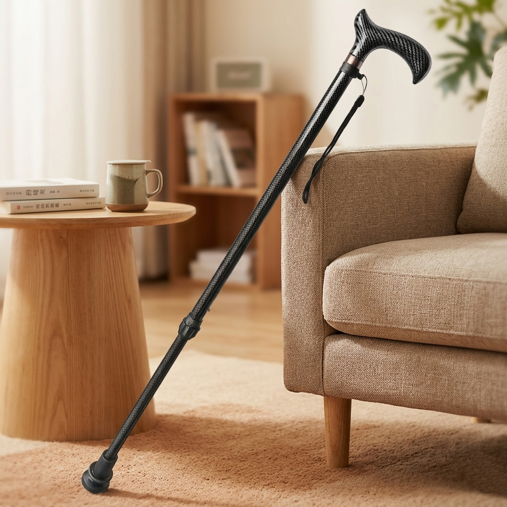 10-Level Adjustable Carbon Fiber Cane - Ultralight Walking Stick with Anti-Slip Rubber Tip