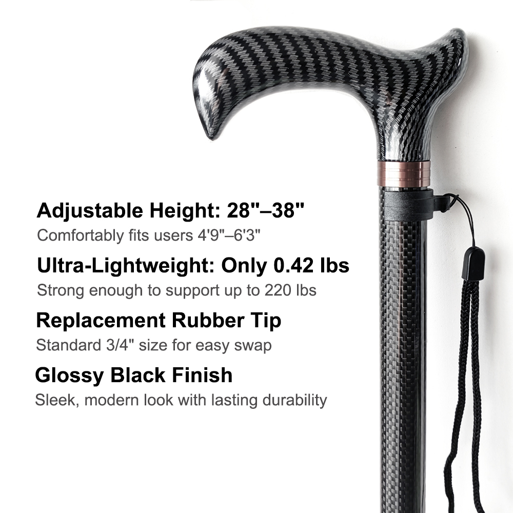 10-Level Adjustable Carbon Fiber Cane - Ultralight Walking Stick with Anti-Slip Rubber Tip