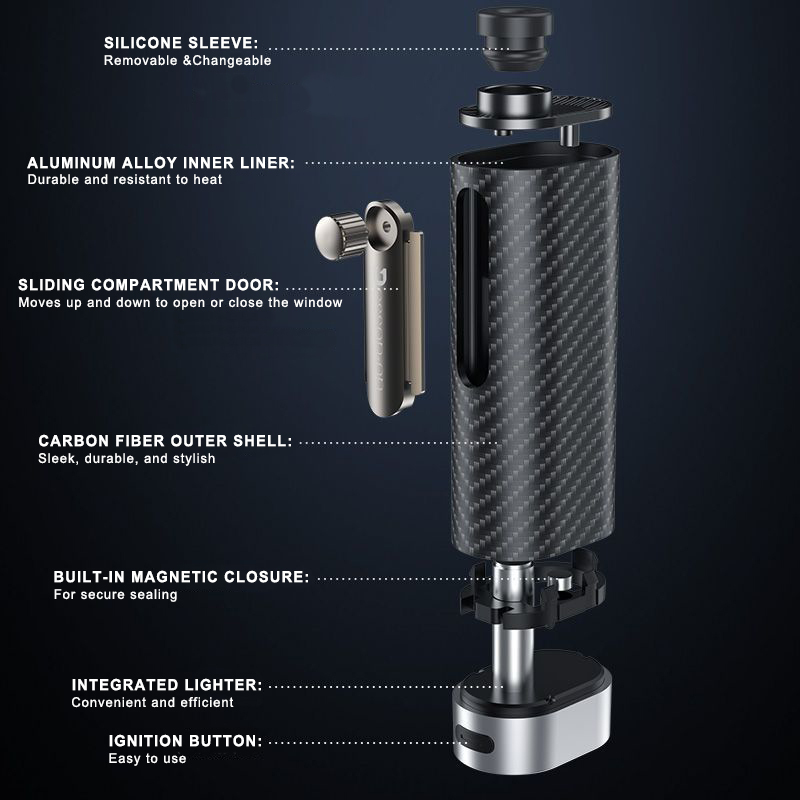 Carbon Fiber Car Ashtray Ash-free with Built-In Lighter 