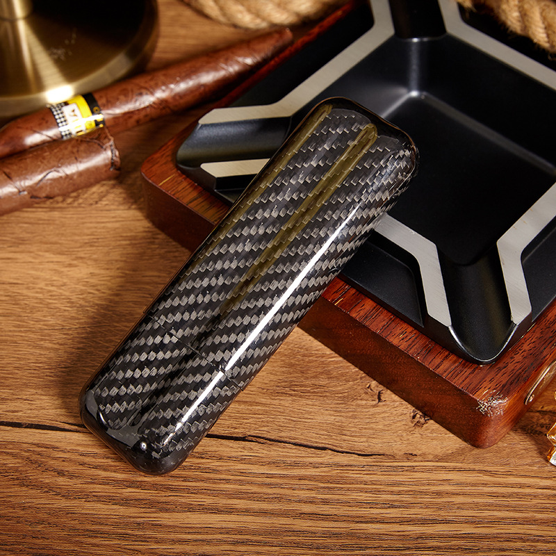 Carbon Fiber Cigar Case Humidors Tube Holder Storage Box Travel Case Modern Lightweight Portable Elegant Ideal for Travelers