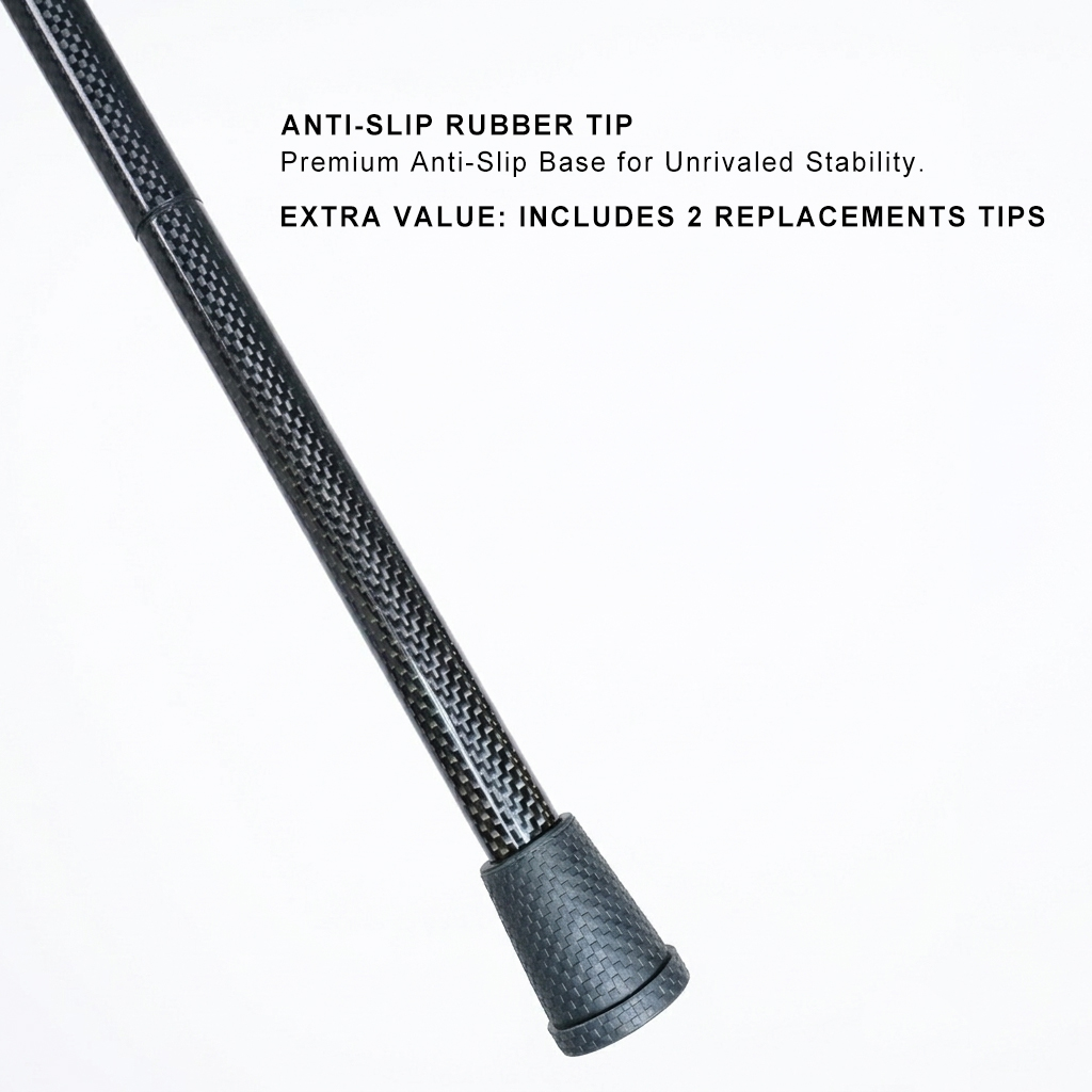 Carbon Fiber Foldable Cane with Ergonomic Wood Handle, Wrist Strap - Includes Carrying Case