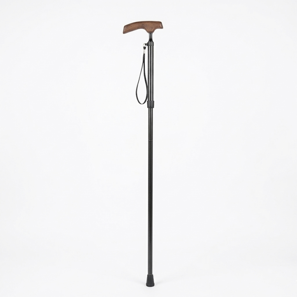 Carbon Fiber Foldable Cane with Ergonomic Wood Handle, Wrist Strap - Includes Carrying Case