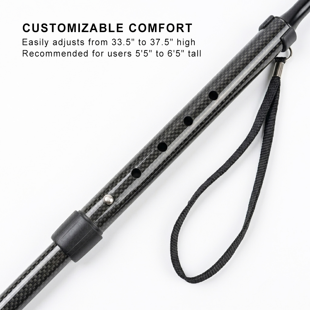 Carbon Fiber Foldable Cane with Ergonomic Wood Handle, Wrist Strap - Includes Carrying Case