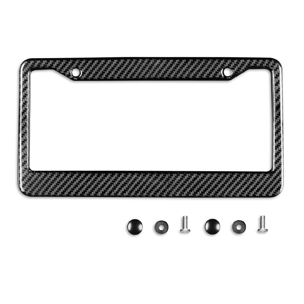 Black Glossy Carbon Fiber License Plate Frame 2 Pack