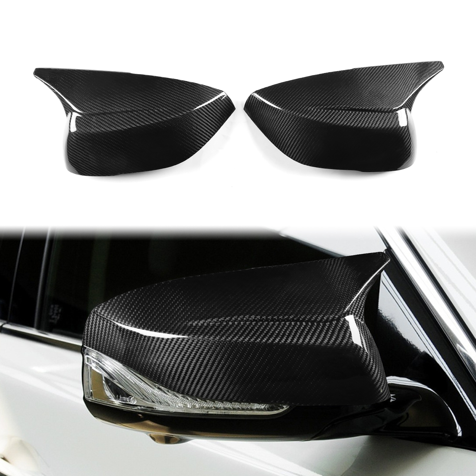 Carbon Fiber Look Rearview Mirror Cover Cap Fits 2014-2024 Infiniti Q50 Q60 Direct Replacement