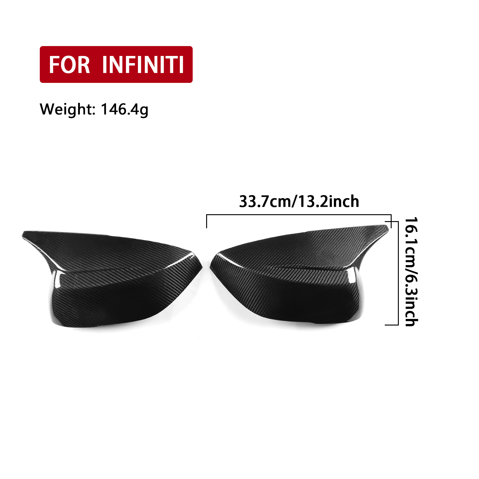 Carbon Fiber Look Rearview Mirror Cover Cap Fits 2014-2024 Infiniti Q50 Q60 Direct Replacement