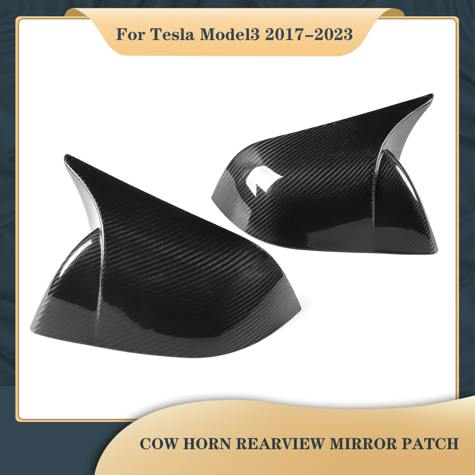 Carbon Fiber Look Rearview Mirror Cover Cap Fits 2017-2023 Tesla Model 3 Direct Replacement