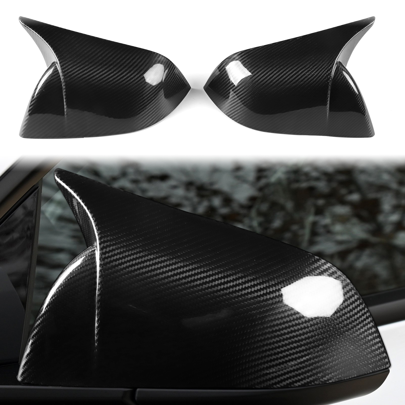 Carbon Fiber Look Rearview Mirror Cover Cap Fits 2017-2023 Tesla Model 3 Direct Replacement