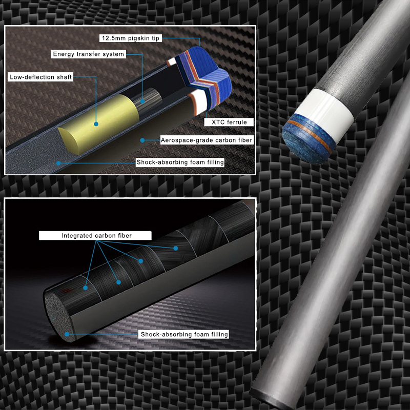 Carbon Fiber Pool Cue 12.5mm(3/8-8 Teeth) Low Deflection Pool Stick