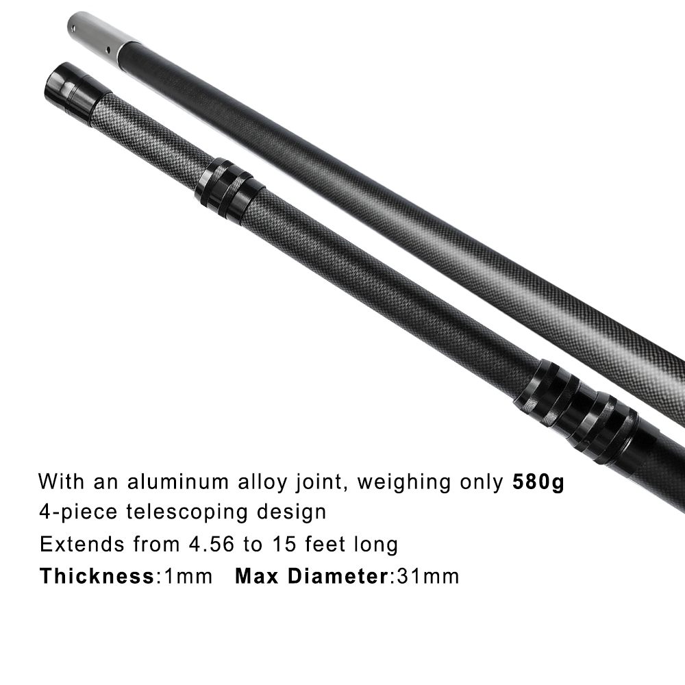 Carbon Fiber Pool Pole,Professional 15 Foot Telescoping Swimming Cleaning Pole,Adjustable 4 Piece Telescopic Pole,Cleaning Poles for Skimmer Net