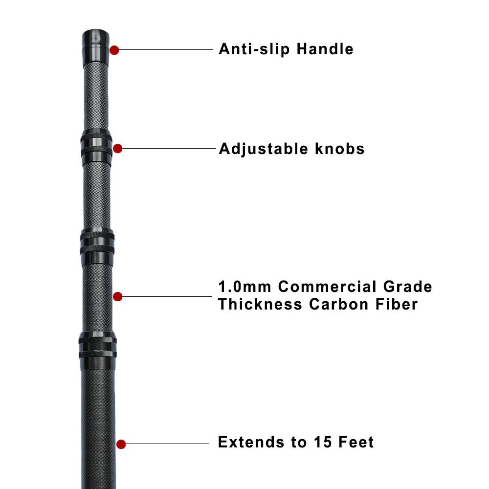 Carbon Fiber Pool Pole,Professional 15 Foot Telescoping Swimming Cleaning Pole,Adjustable 4 Piece Telescopic Pole,Cleaning Poles for Skimmer Net
