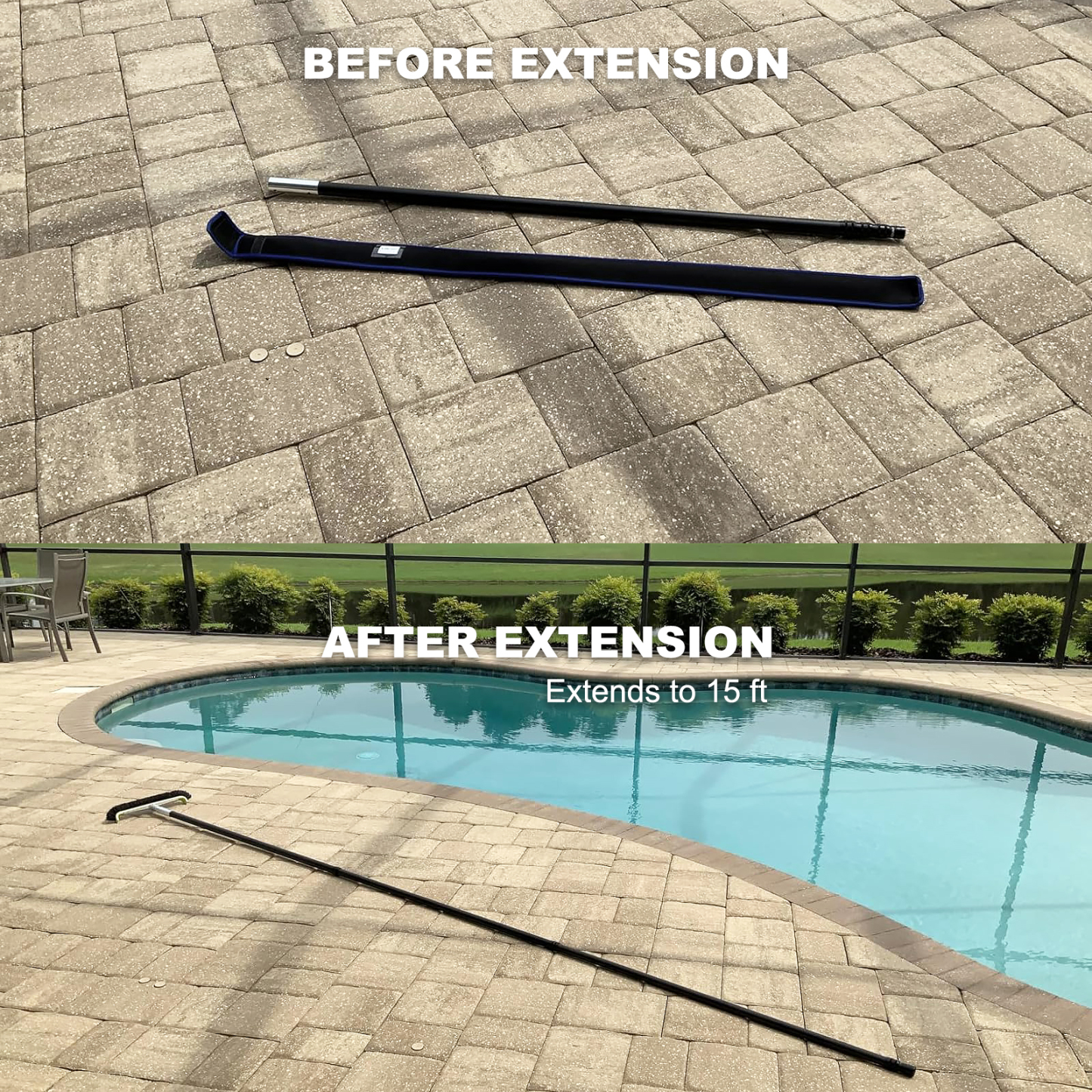 Professional Carbon Fiber Pool Pole 15 Foot Telescoping Swimming Cleaning Pole