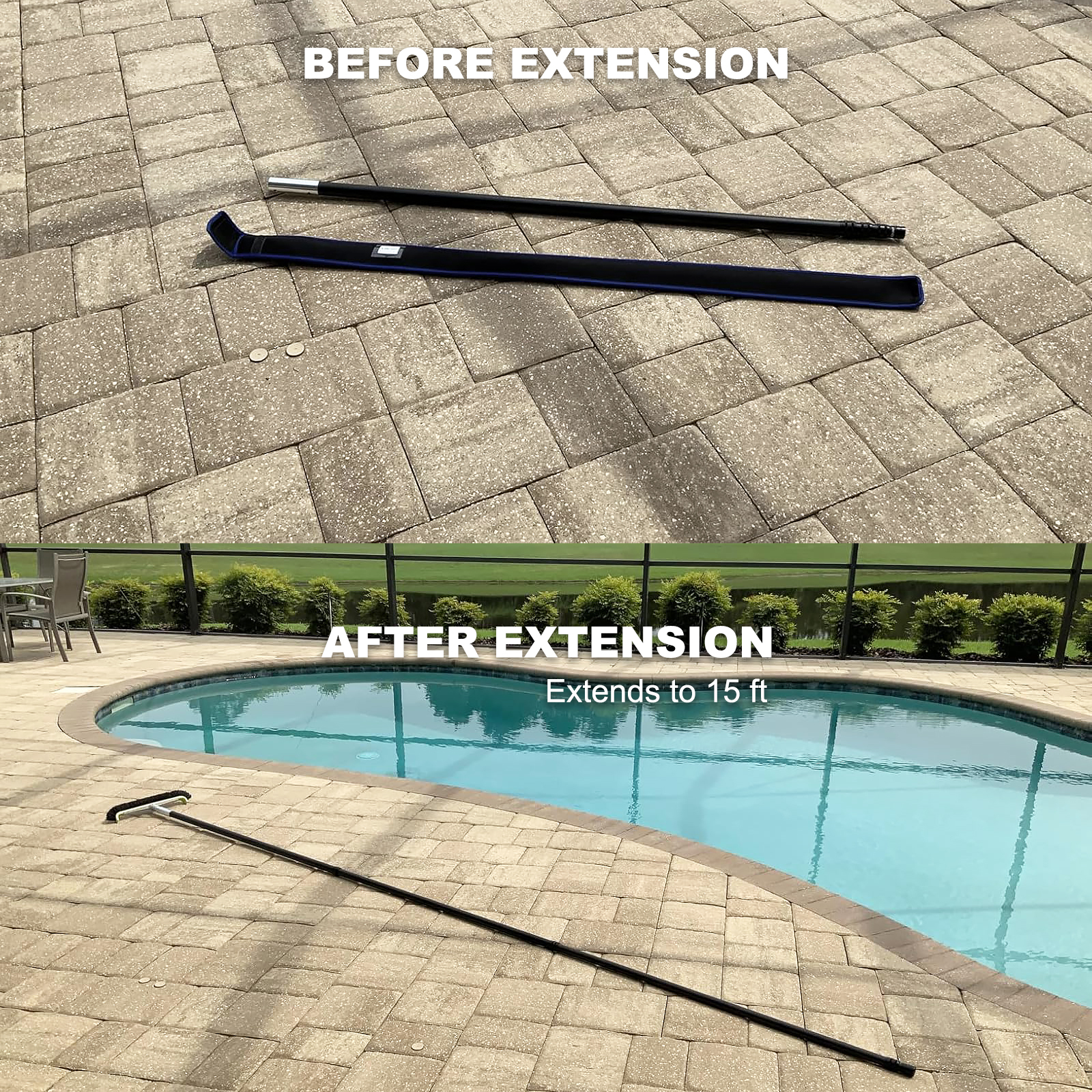 Professional Carbon Fiber Pool Pole 15 Foot Telescoping Swimming Cleaning Pole