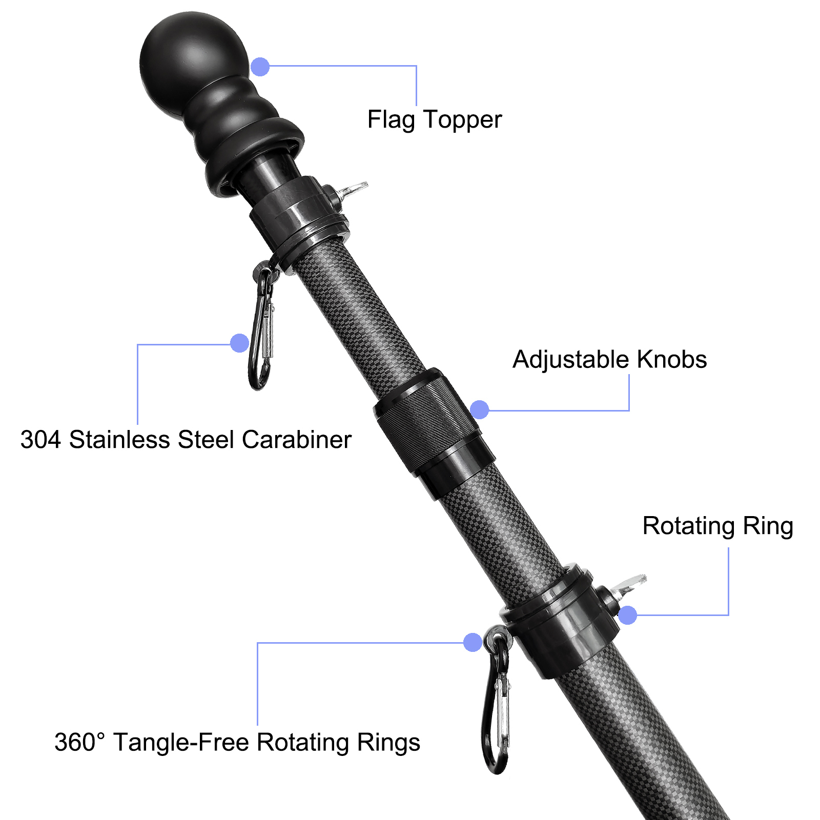 Carbon Fiber Telescoping Flag Pole 3–6 FT – Lightweight, Durable & Wind-Resistant