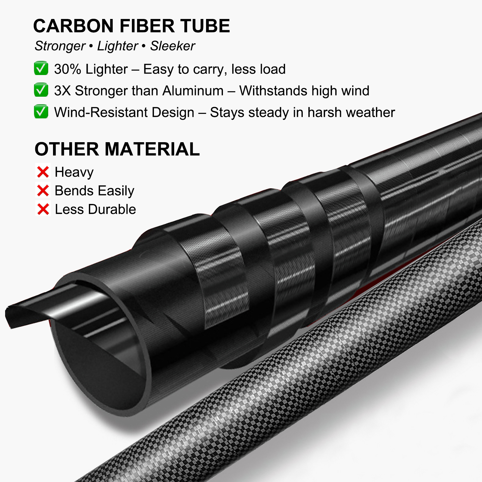 Carbon Fiber Telescoping Flag Pole 3–6 FT – Lightweight, Durable & Wind-Resistant