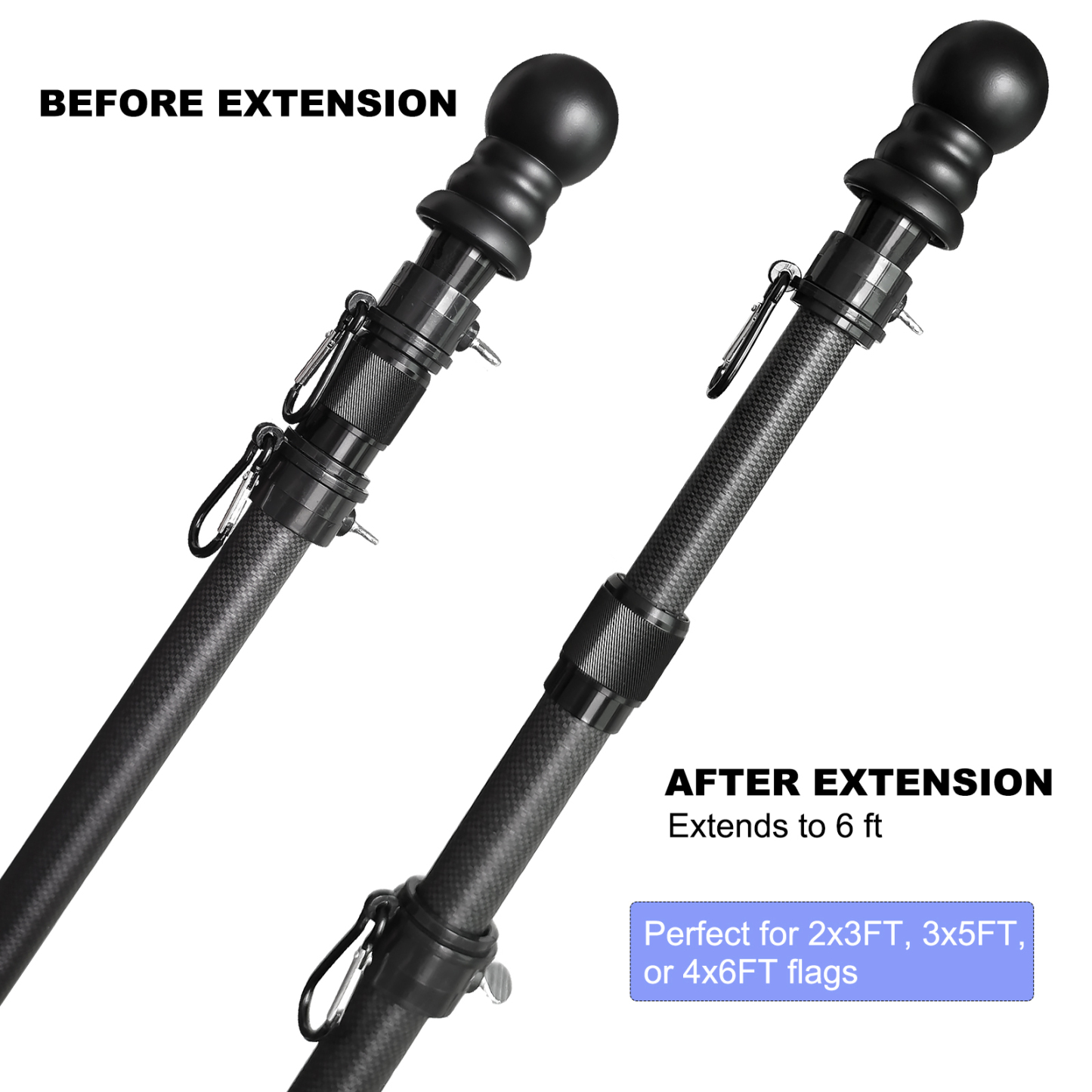 Carbon Fiber Telescoping Flag Pole 3–6 FT – Lightweight, Durable & Wind-Resistant