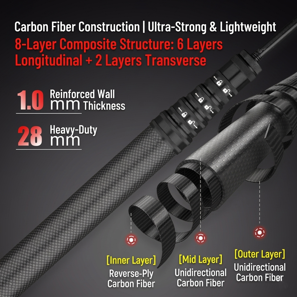 Professional Ultralight Carbon Fiber Tent Poles - Adjustable Telescopic Tarp Poles