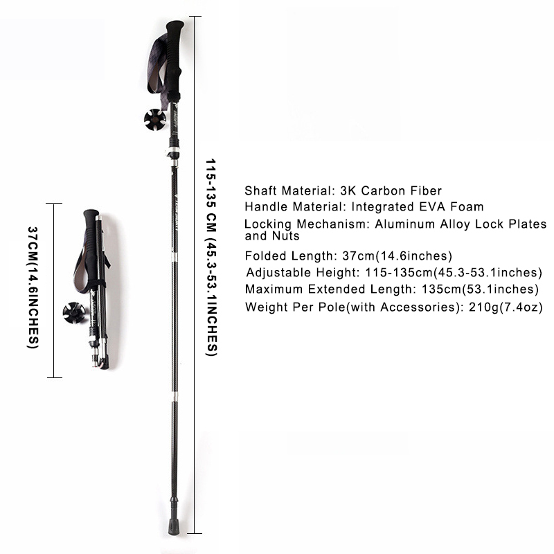 Collapsible 3K Carbon Fiber Trekking Poles
