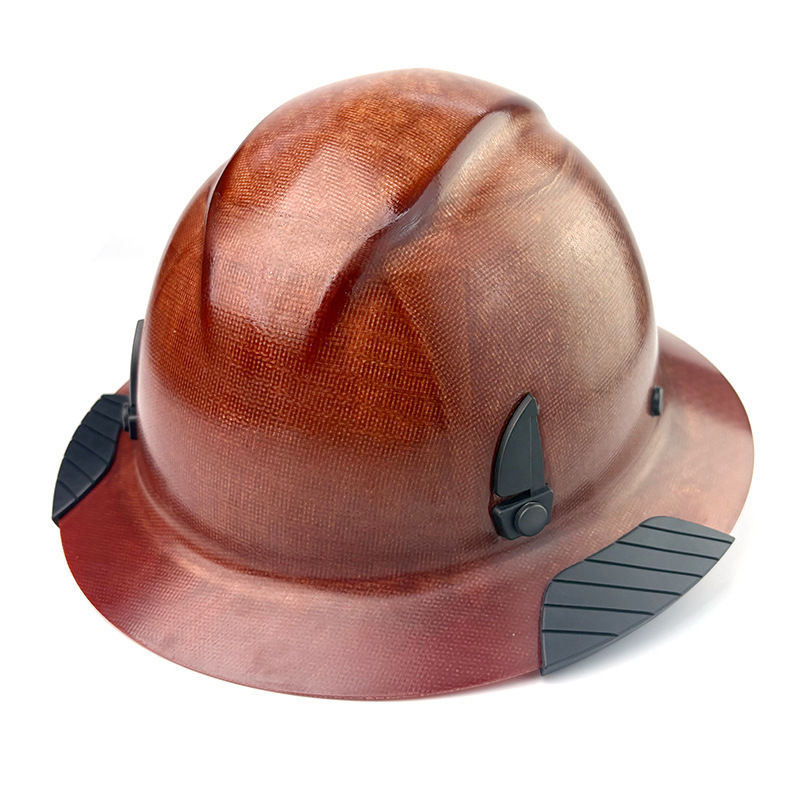 Fiberglass Full Brim Hard Hat with Built-In Safety Goggles, 6 Point Ratchet Suspension