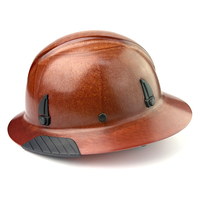 Fiberglass Full Brim Hard Hat with Built-In Safety Goggles, 6 Point Ratchet Suspension