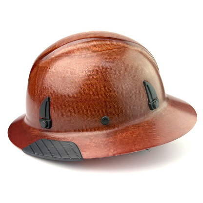 Fiberglass Full Brim Hard Hat with Built-In Safety Goggles, 6 Point Ratchet Suspension