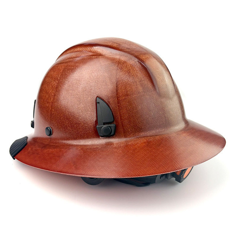Fiberglass Full Brim Hard Hat with Built-In Safety Goggles, 6 Point Ratchet Suspension