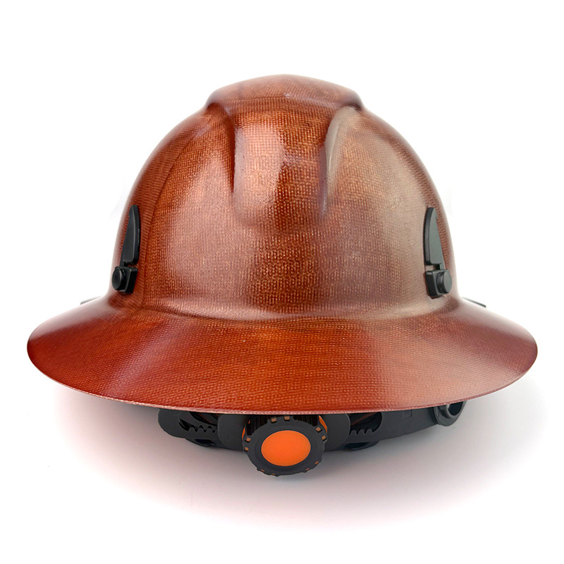 Fiberglass Full Brim Hard Hat with Built-In Safety Goggles, 6 Point Ratchet Suspension