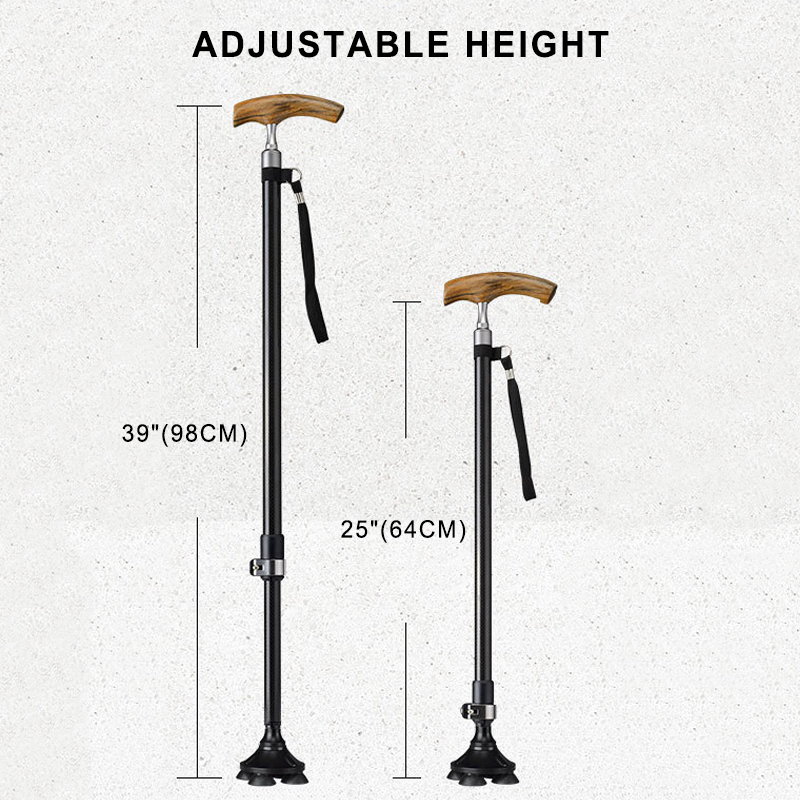 Lightweight Adjustable Carbon Fiber Cane with Ergonomic Wooden Handle