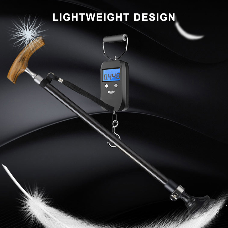 Lightweight Adjustable Carbon Fiber Cane with Ergonomic Wooden Handle