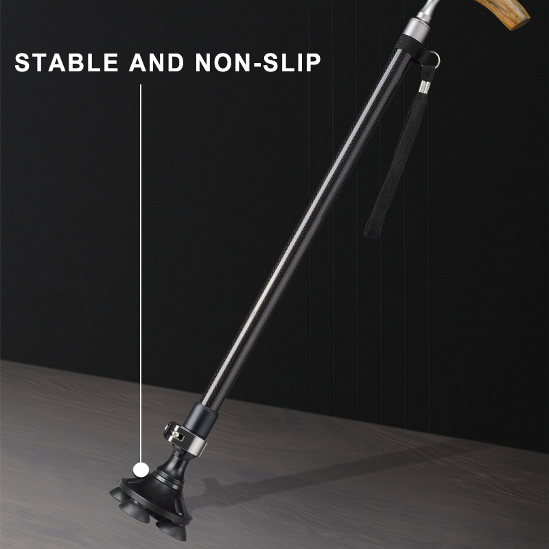 Lightweight Adjustable Carbon Fiber Cane with Ergonomic Wooden Handle