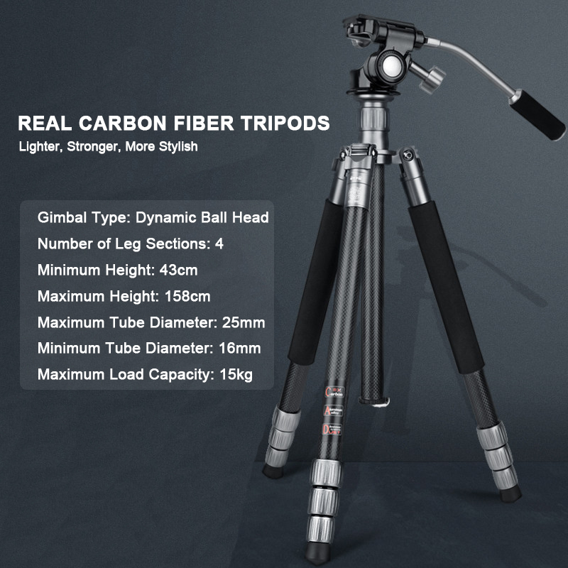Lightweight Compact 4-Section Carbon Fiber Travel Tripod