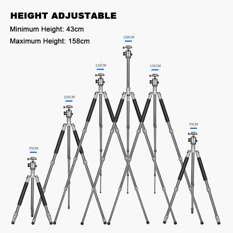 Lightweight Compact 4-Section Carbon Fiber Travel Tripod