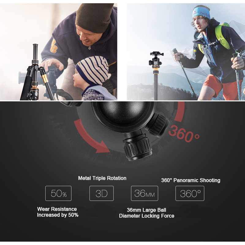 Portable Carbon Fiber Travel Tripod with 360° Panorama Ball Head