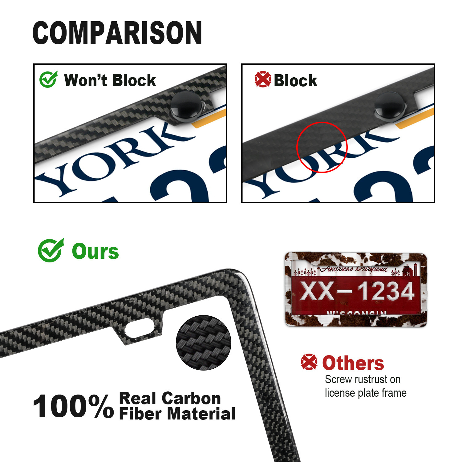 Real Black Carbon Fiber License Plate Frame​ - 4 Hole