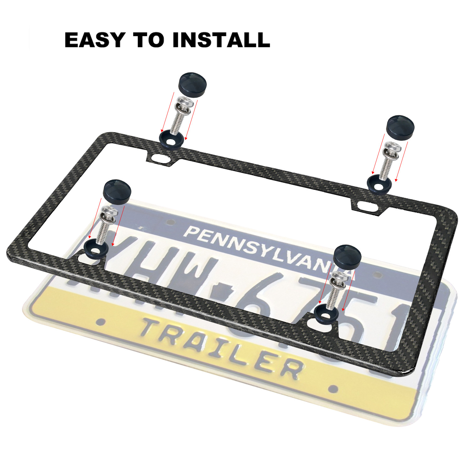 Real Black Carbon Fiber License Plate Frame​ - 4 Hole