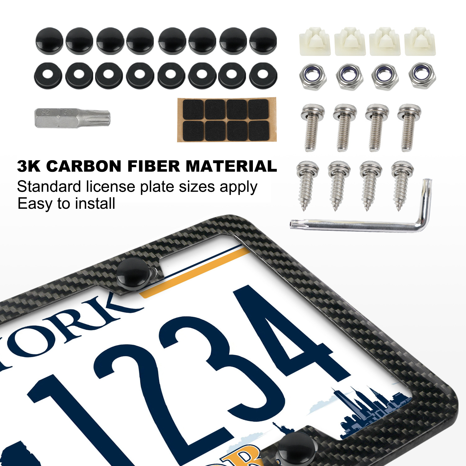 Real Black Carbon Fiber License Plate Frame​ - 4 Hole