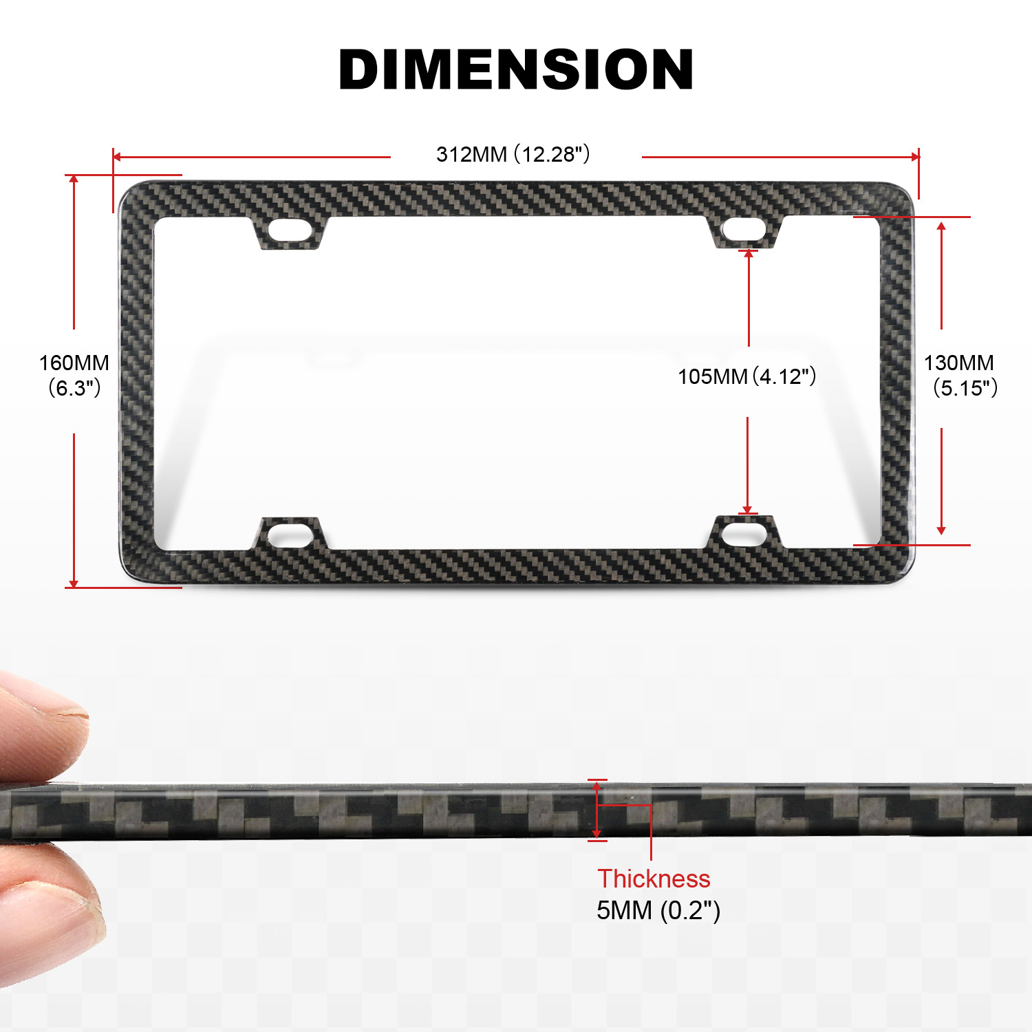 Real Black Carbon Fiber License Plate Frame​ - 4 Hole