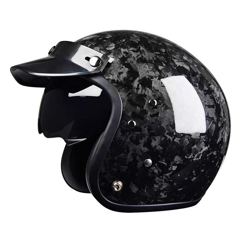 Real Carbon Fiber 3/4 Open Face Motorcycle Helmet