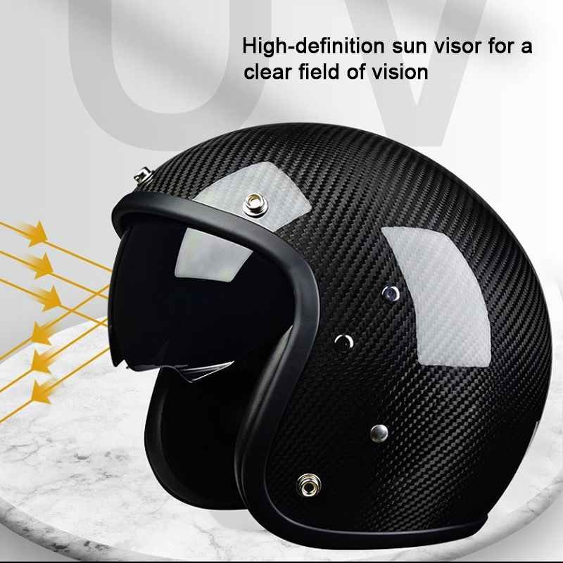 Real Carbon Fiber 3/4 Open Face Motorcycle Helmet