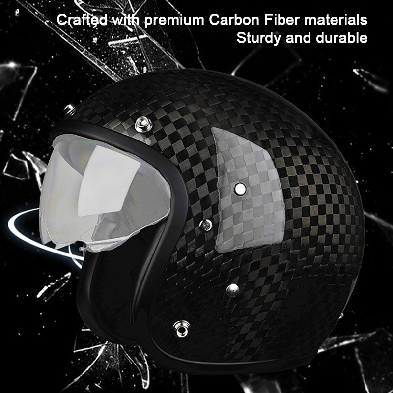 Real Carbon Fiber 3/4 Open Face Motorcycle Helmet