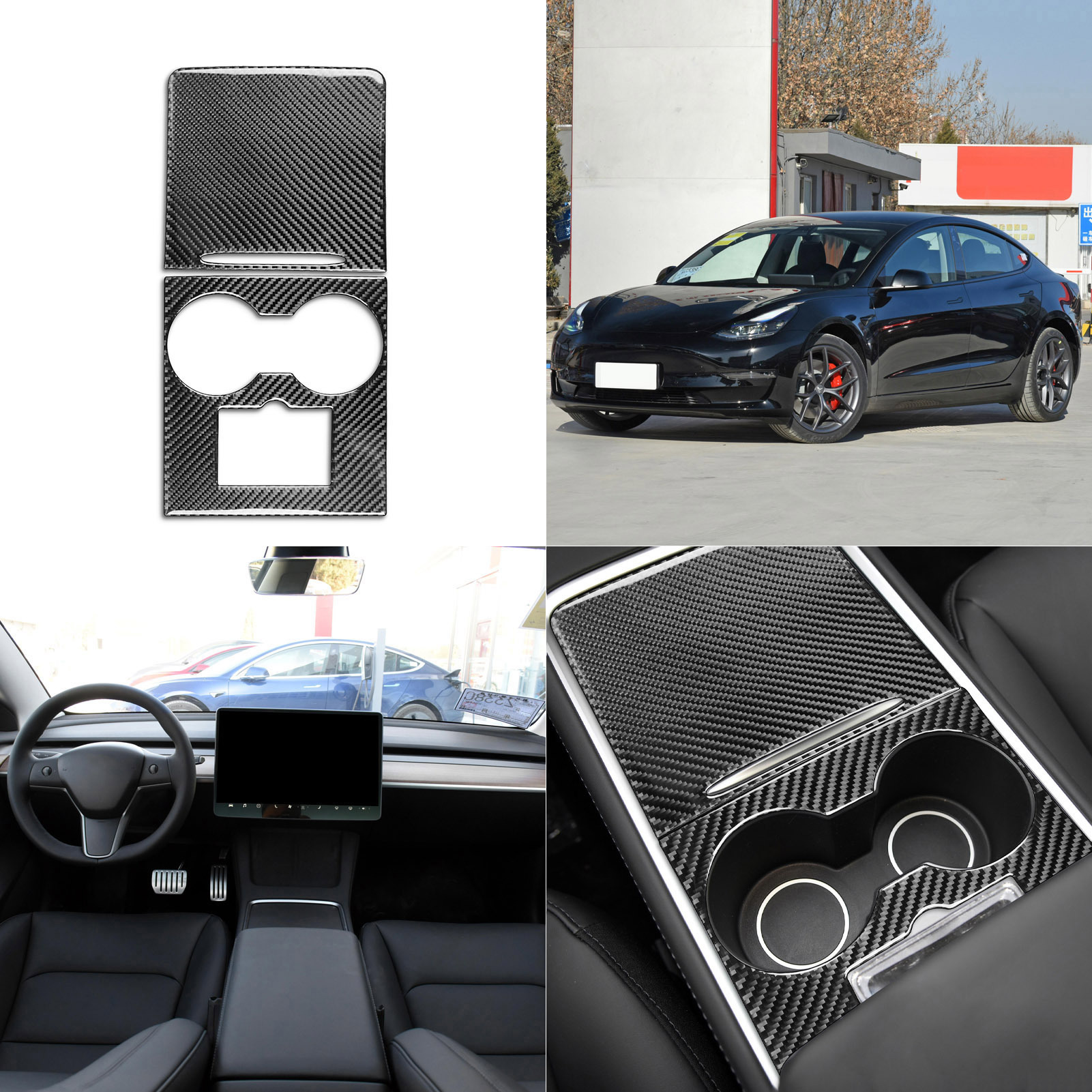 Real Carbon Fiber Center Console Cover for Tesla Model 3 & Model Y-Glossy