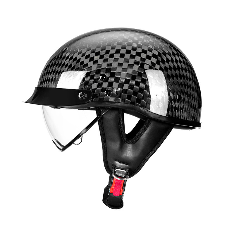 Real Carbon Fiber Half Face Motorcycle Helmet with Drop-Down Sun Visor