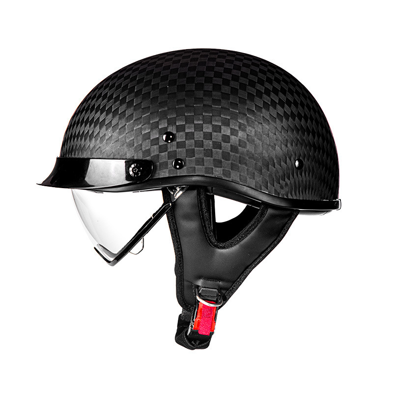 Real Carbon Fiber Half Face Motorcycle Helmet with Drop-Down Sun Visor