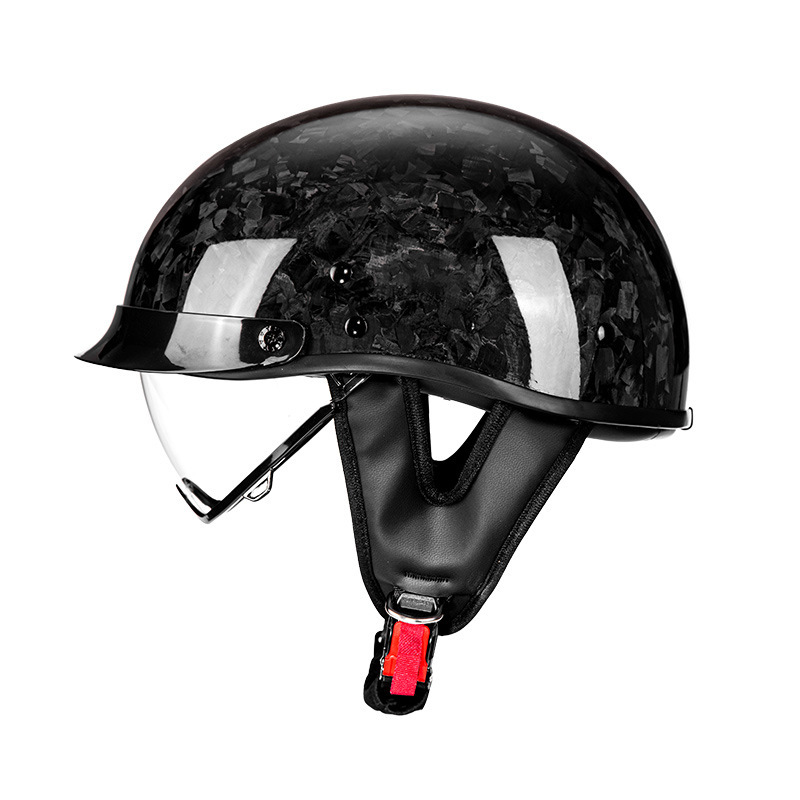 Real Carbon Fiber Half Face Motorcycle Helmet with Drop-Down Sun Visor