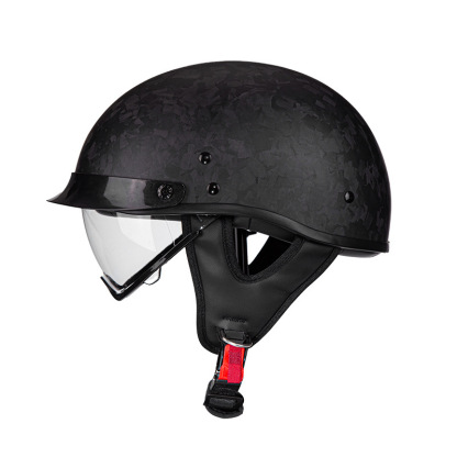 Real Carbon Fiber Half Face Motorcycle Helmet with Drop-Down Sun Visor