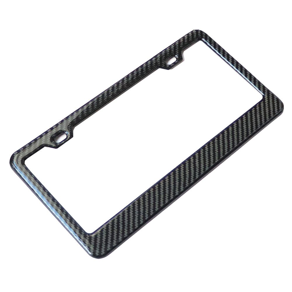 Real Black Glossy Carbon Fiber License Plate Frame 2 Pack