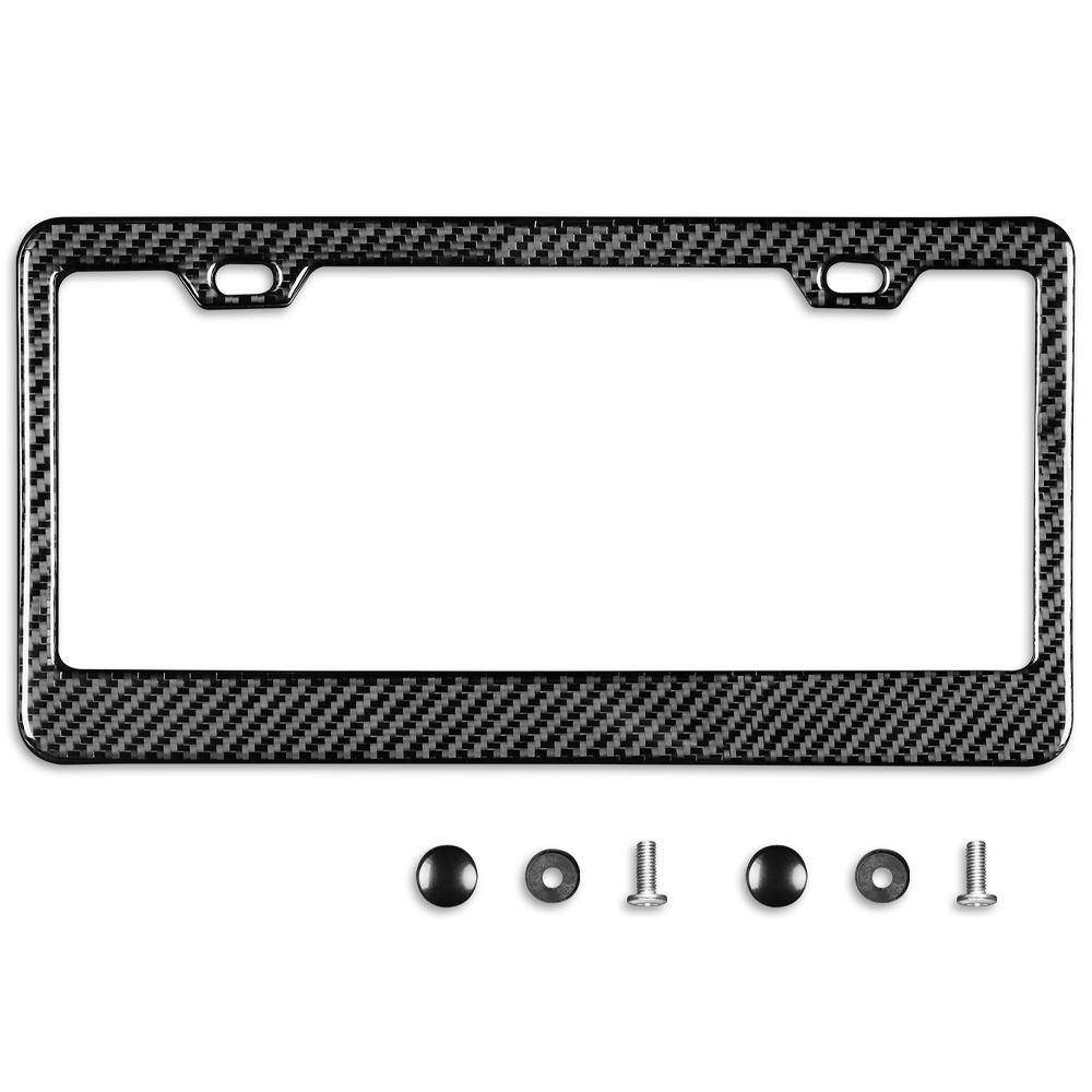 Real Black Glossy Carbon Fiber License Plate Frame 2 Pack