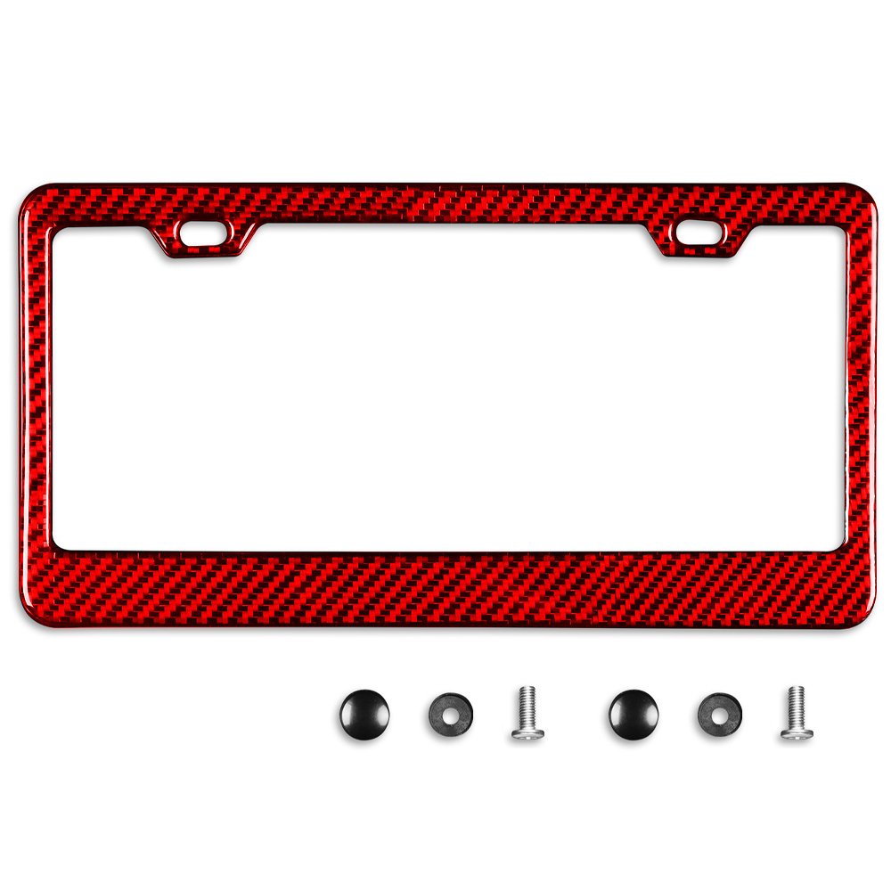 Red Glossy Carbon Fiber License Plate Frame 2 Pack