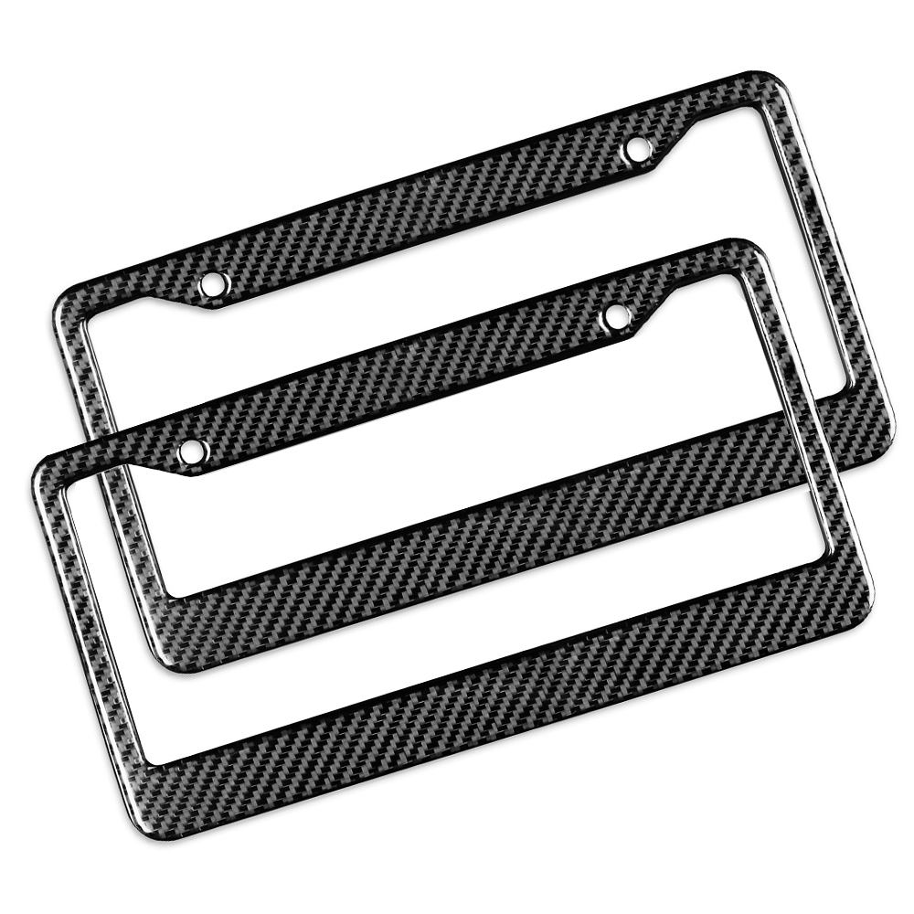 Black Glossy Carbon Fiber License Plate Frame 2 Pack